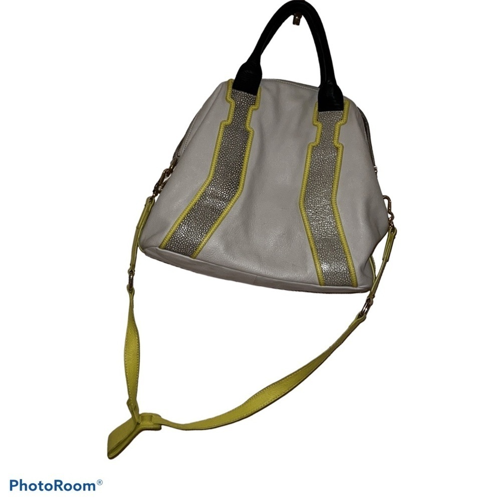 Vince Camuto White and Yellow Leather Hobo with Black Handles